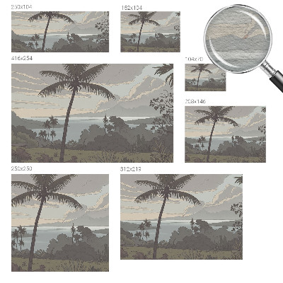 Papel mural con patrón decorativo con un motivo de paisaje exótico