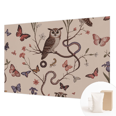Papel mural texturado decorativo con motivo de búho con detalles naturales