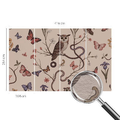 Papel mural texturado decorativo con motivo de búho con detalles naturales