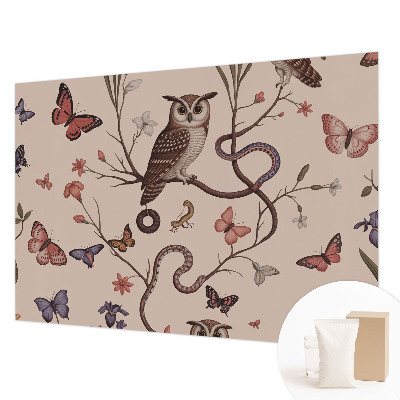 Papel mural texturado decorativo con motivo de búho con detalles naturales