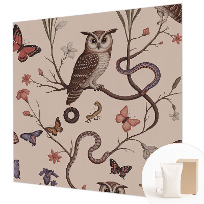 Papel mural texturado decorativo con motivo de búho con detalles naturales