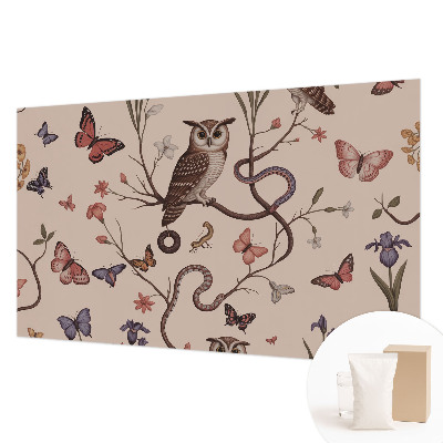 Papel mural texturado decorativo con motivo de búho con detalles naturales
