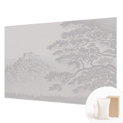 Papel mural con patrón decorativo con estampado del paisaje del castillo