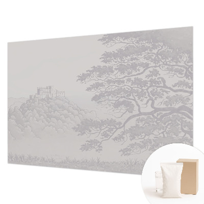 Papel mural con patrón decorativo con estampado del paisaje del castillo