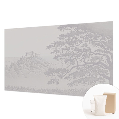 Papel mural con patrón decorativo con estampado del paisaje del castillo