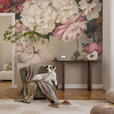 Papel mural con patrón decorativo con un diseño de flores románticas