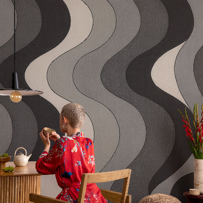 Mural decorativo con diseño de ondas grises