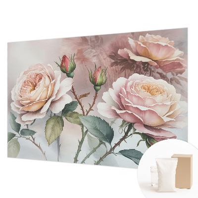Papel mural con patrón decorativo con diseño de rosas en tonos pastel