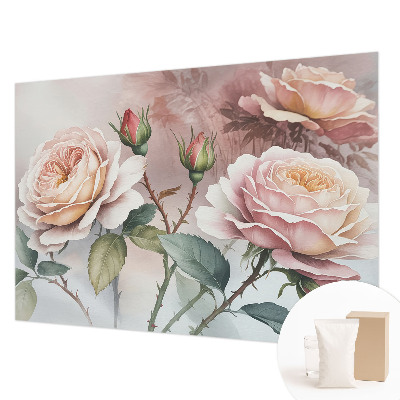 Papel mural con patrón decorativo con diseño de rosas en tonos pastel