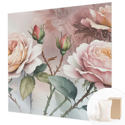Papel mural con patrón decorativo con diseño de rosas en tonos pastel