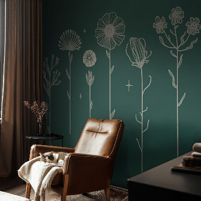 Mural de pared con estampado hermoso con flores delicadas