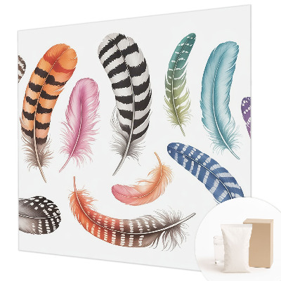 Mural de pared con estampado hermoso con plumas en tonos pastel
