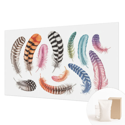 Mural de pared con estampado hermoso con plumas en tonos pastel