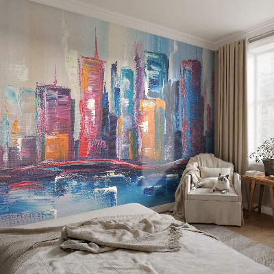Mural de pared con estampado hermoso con un diseño de ciudad colorida