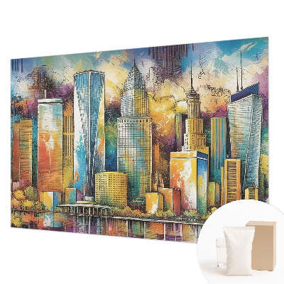 Fotomural decorativo para cabecero de cama con un panorama de la ciudad