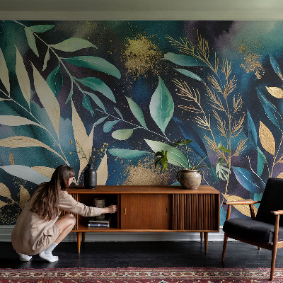 Papel mural texturado decorativo con diseño de hojas botánicas