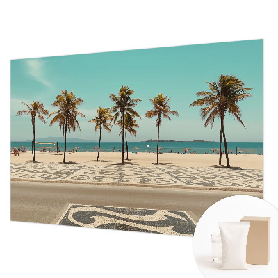 Mural de pared con estampado hermoso con motivo de playa con palmeras