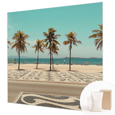 Mural de pared con estampado hermoso con motivo de playa con palmeras