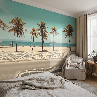 Mural de pared con estampado hermoso con motivo de playa con palmeras