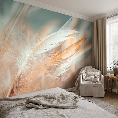 Mural de pared con estampado hermoso con plumas delicadas como motivo decorativo