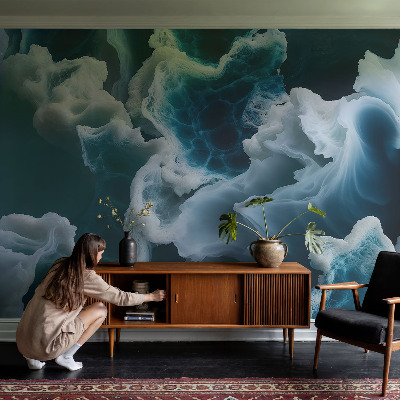 Papel mural texturado decorativo con motivo de olas del mar