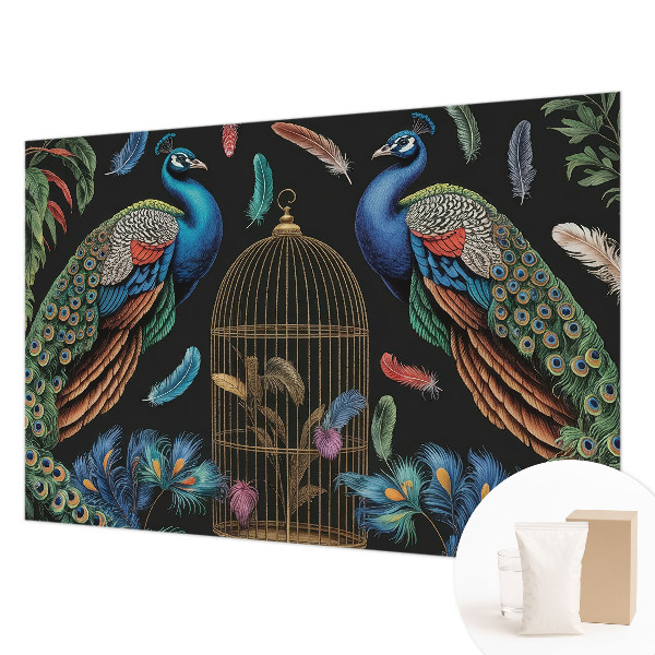 Fotomural decorativo para cabecero de cama con diseño de pavos reales exóticos