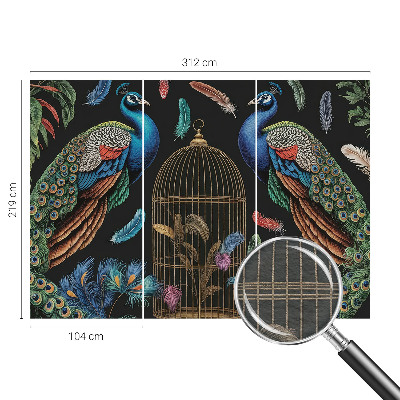 Fotomural decorativo para cabecero de cama con diseño de pavos reales exóticos