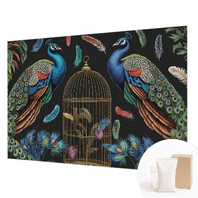 Fotomural decorativo para cabecero de cama con diseño de pavos reales exóticos