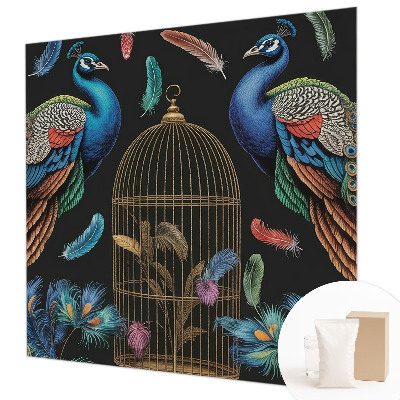 Fotomural decorativo para cabecero de cama con diseño de pavos reales exóticos