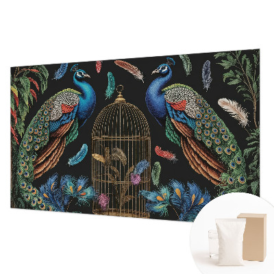 Fotomural decorativo para cabecero de cama con diseño de pavos reales exóticos