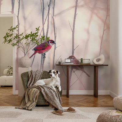 Papel mural texturado decorativo con motivo de pareja de pájaros