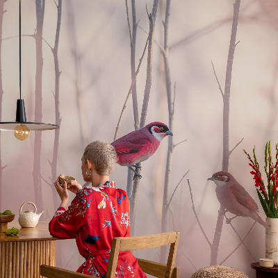 Papel mural texturado decorativo con motivo de pareja de pájaros