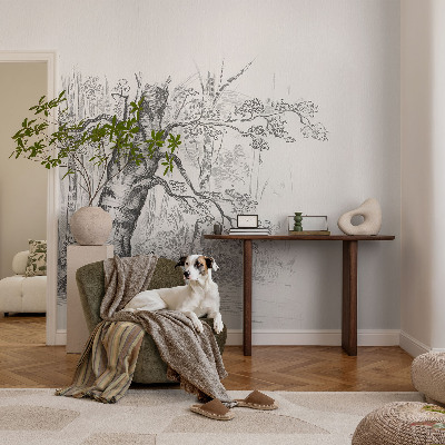 Papel mural con patrón decorativo con motivo de árbol del bosque