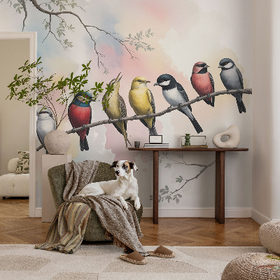 Papel mural texturado decorativo con diseño de pájaros en una rama