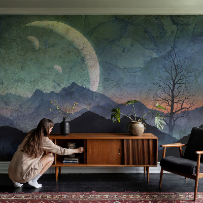 Mural de pared con estampado hermoso con un paisaje nocturno