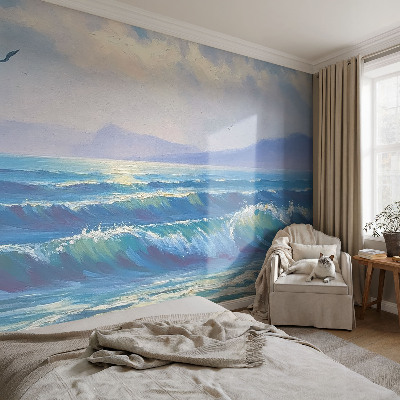 Mural decorativo con diseño de olas del mar