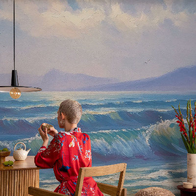 Mural decorativo con diseño de olas del mar