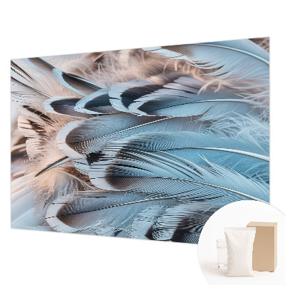 Papel mural texturado decorativo con motivo de plumas azules