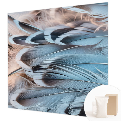 Papel mural texturado decorativo con motivo de plumas azules