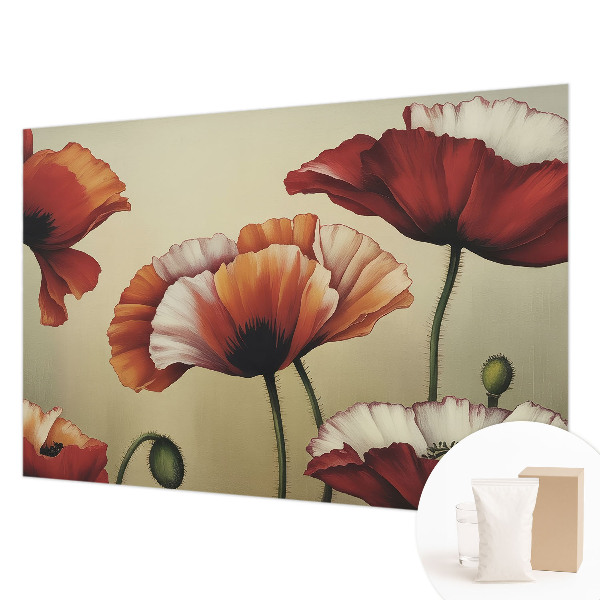 Fotomural decorativo para cabecero de cama con diseño de amapolas alegres