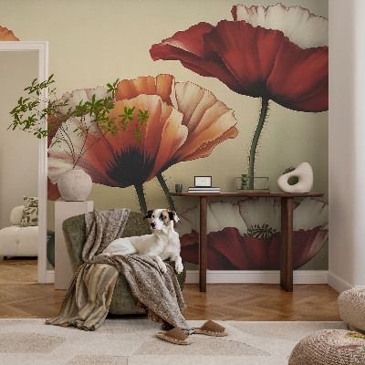 Fotomural decorativo para cabecero de cama con diseño de amapolas alegres