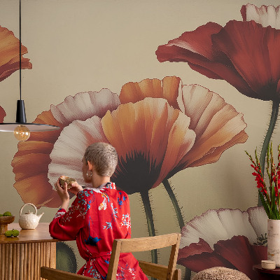 Fotomural decorativo para cabecero de cama con diseño de amapolas alegres