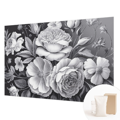 Papel mural con patrón decorativo con diseño de flores en tonos grises