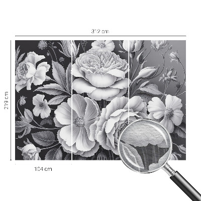 Papel mural con patrón decorativo con diseño de flores en tonos grises