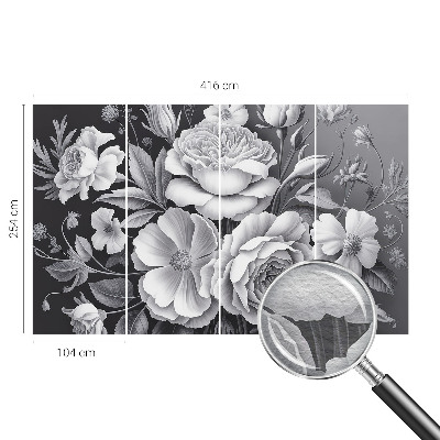 Papel mural con patrón decorativo con diseño de flores en tonos grises
