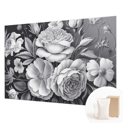 Papel mural con patrón decorativo con diseño de flores en tonos grises