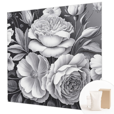 Papel mural con patrón decorativo con diseño de flores en tonos grises