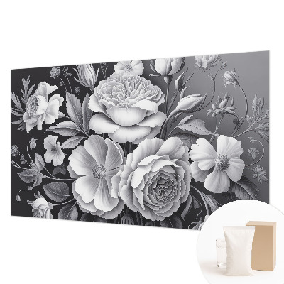 Papel mural con patrón decorativo con diseño de flores en tonos grises