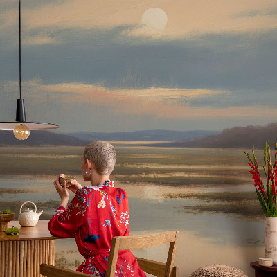 Fotomural decorativo para cabecero de cama con un paisaje atmosférico para dormitorio
