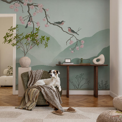 Papel mural con patrón decorativo con motivo de serenata japonesa